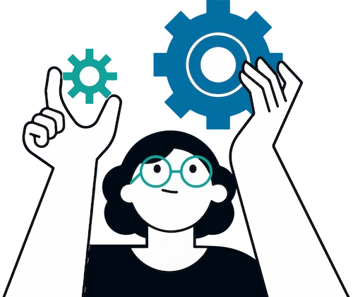 Illustration of a person holding gears, symbolizing the limitless importance of customer data, including offline data, for AI-driven segmentation