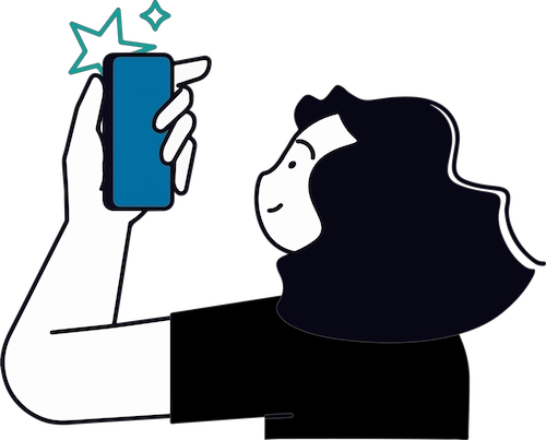 Illustration of a person looking at a phone, symbolizing the ability to create unique user experiences and personalized interactions.