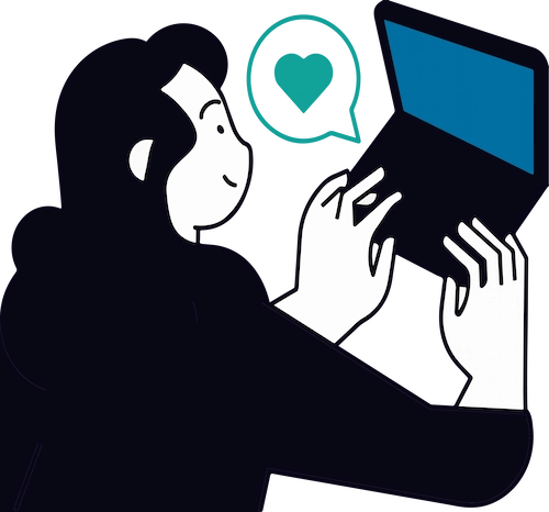 Illustration of a person enjoying the shopping journey on their laptop, symbolizing the ability to create unique customer journeys to enhance the experience.