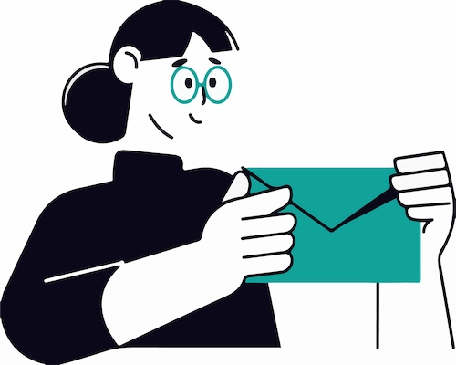 Illustration of a woman holding a message that represents engagement with customer segments through tailored content strategies.