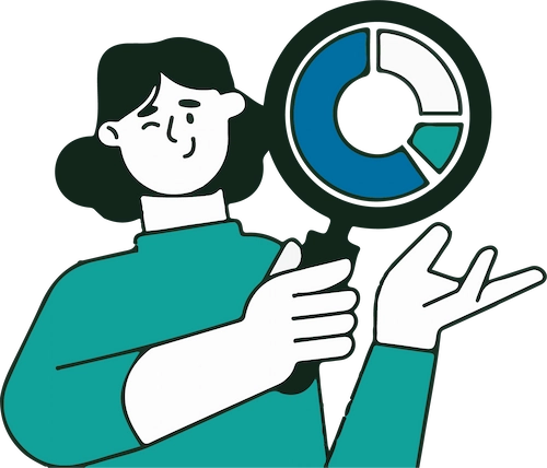 "Illustration of a person holding a magnifying glass, symbolizing the optimization of marketing campaigns through detailed analysis.