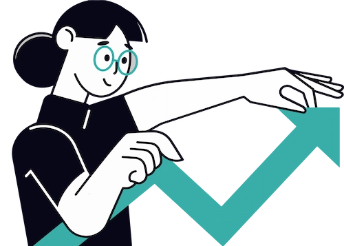 Illustration of a person stretching a graph, symbolizing the tracking of progress and performance metrics.