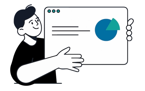 Illustration of a person holding a data chart representing the consolidation of data for improved business insights.