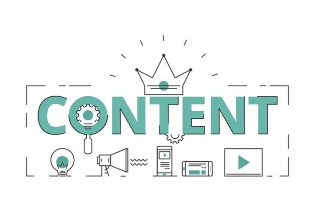 An illustration displaying marketing content with icons of blogs, videos, and social media, alongside Daam Al-Arabia’s logo, representing content marketing strategies.