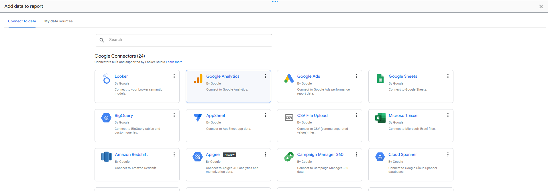 Adding a data stream in Looker Studio