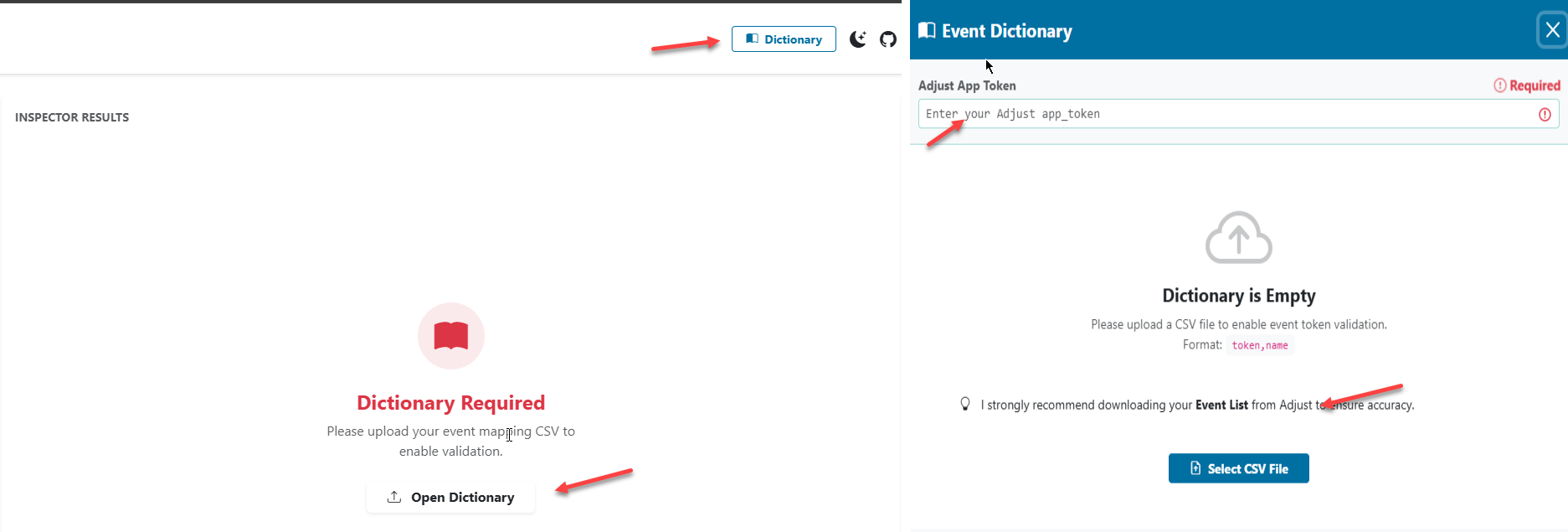 adjust event dictionary